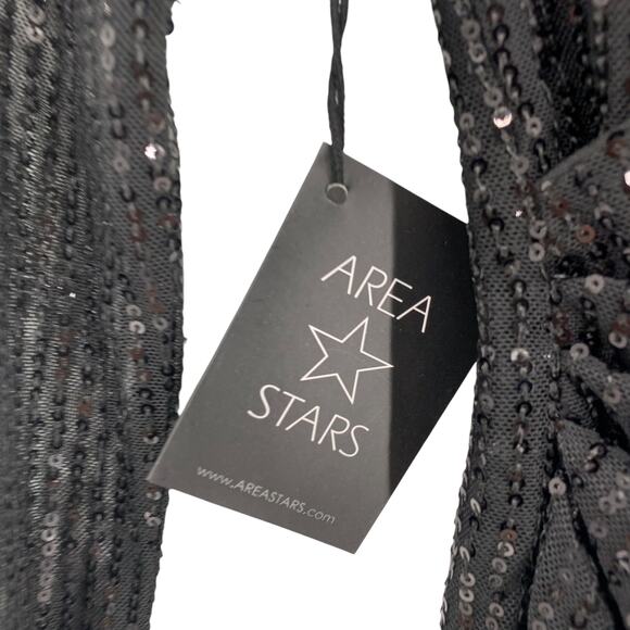 2/$30 AREA STARS Black Sequin Dress Size S Deep V Neck Side Ruching Asymmetrical - Picture 3 of 7